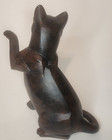 Border Fine Arts Cubist Walnut Cat Figurine Stone Resin  sitting Paw Up 