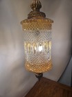 Vintage Italian Morano Style Chain Haging Lamp In Crystal And Brass  1950s