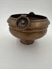 Antique Hand Hammered Copper Bowl Or Pot With Two Ringed Handles Decorative Vase
