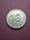1993 Singapore 50 Cent Yellow Allamanda Flower National Coat Of Arms World Coin