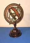 10  Vintage Metal Globe With Wood Base   Zodiac Astrology Signs