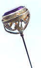 Antique Fancy Brass   Purple Glass Hat Pin