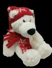 Princess Soft Toys Polar Bear White Fur  12in Plush Red Snowflake Hat Scarf