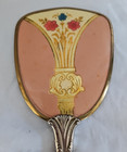 Antique Vintage Floral Design Gold Pink Vanity Handheld Beveled Mirror