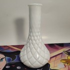 Vintage Milk Glass Flower Bud Vase Candle Holder 6  Diamond Pattern Mcm