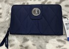 Nwt Vera Bradley Ultralight Rfid Navy Turnlock Wallet Floral Interior Msrp  99
