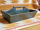 Sweet Primitive 1800s Cutlery Pine Utensil Tray Early American Old Green Paint
