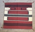 Vintage Chimayo Rug 35 75 X 34 75  Red  Black And Cream Woven Wool