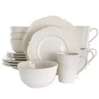 16-piece Luna Embossed Scalloped White Stoneware Dinnerware Set  service For 4 
