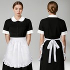 White Waist Apron For Women With Pockets  Maid Apron For Kitchen Cooking Wait   