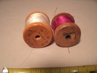2 Old Vintage Wood Spools With Thread   I b  Silk Co  N y    Emb  Supply