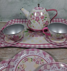 Schylling Little Girls Pink Floral Aluminum Pretend Play Picnic Tea Time Set