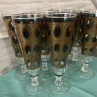 Mcm Culver Pisa Pilsner Glasses 22k Gold Green Crackle Enamel Vintage Set Of 8