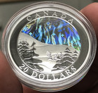 2004 Canada  20 1oz  9999 Silver Proof Aurora Borealis With Ogp And Coa