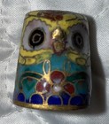 Vintage Cloisonn   Enamel Owl  Thimble Detail Sewing Brass Multi-colors 