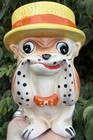 Vintage Mid Century Inarco Bulldog Dog Planter Straw Hat Bowtie Kitsch Ceramic