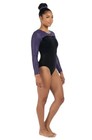 Gk Elite Vtg Purple Pixelated Black Velvet Bling Scoop Competition Leotard Axl