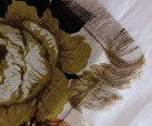 Vintage 60s Set 6 Placemats Gold Brown Roses Print Fabric Cotton Fringe