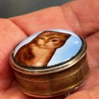 Antique Cat Enamel Sterling Silver Trinket Pill Snuff Box Orange Tabby 925 Vtg