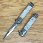 9 tactical Marble White Spring Assisted Open Blade Folding Pocket Stiletto Knife