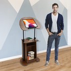 Portable Wood Podium Stand Height Adjustable Wheeled Lectern With Storage Shelf