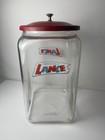Vintage Lance Glass Countertop Jar Original Red Metal Lid Large 14 75  Embossed