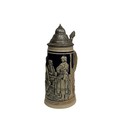 Vintage German Beer Stein Pewter Lid Made In Germany Relief Scene Ceramic Mug
