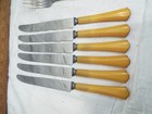 Vintage Butterscotch Bakelite 11pc Stainless Flatware Set Fork Dinner Knife