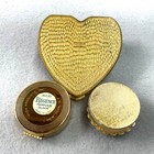 Vintage Trinket Pill Boxes Heart Green Enameled Gold Red Rhinestone Lot Of 3