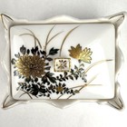 Vintage Porcelain Cigarette Trinket Jewelry Box Lid Hand Painted Green Gold 6610