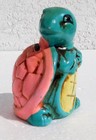 Vtg Small Turtle Tortoise Sitting Up Coin Money Bank Pink Green Yellow Colorful