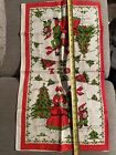 Vintage Linen Tea Towel Christmas Carolers Holly Noel Euc Beautiful