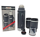 Vintage Stanley Thermos Quart  32 Oz  2 Mugs  Black Nos A-944dh Box