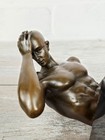Bronze Bodybuilder Sculpture Strongman Statue Sign Male Decor Art Marble Gift 