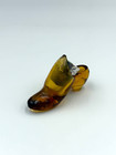 Antique Amber Glass Shoe Thimble Holder With Sterling Thimble