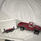 Schleich Red Pickup Truck With White Horse Trailer   2 Model Horses 