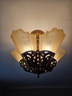 Vintage Antique Lightolier 5 Light Slip Shade Chandelier Fixture Art Deco Stylux