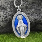Large 1 3 4  Blue Miraculous Medal Mary Pendant Necklace Italy W 24  Box Chain