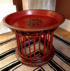 Antique Red Lacquered Buddhist Temple Tray Offering Table Spindle Base 16 