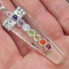 Quartz Crystal Point 7 Chakra Stone Silver Pendant Necklace Reiki Energy Healing