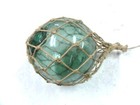 Vintage 3-3 4  Green Glass Japanese Fishing Net Float Buoy Used