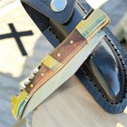 Vintage Laquiole Pocket Knife Blade Wood Handle Sheath Leather Corkscrew Men s