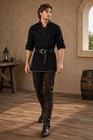 Men s Black Medieval Viking Tunic Shirt Lace Up Long Sleeve Festival Costume Top