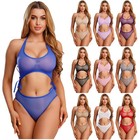 Women Rompers Birthday Leotards Holiday Jumpsuits Lacing Bodysuit Babydoll Mesh