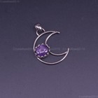 Natural Gemstone Crescen Moon Reiki Chakra Healing Pendant Beads Tibetan Silver 