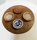 Vtg Dollhouse Miniature Wood Round Table W  4 Accessories  Plates - Mw9
