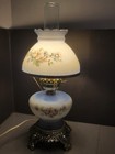 Vintage Hurricane Lamp Milk Glass Blue Floral W Both Shades Night Light 