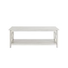 Coffee Table Farmhouse Antique White Wood 48  X Sides Bottom Shelf Planked Top