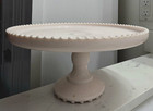 Vintage Jeanette Shell Pink Milk Glass Cake Stand Pedestal Plate Beaded Edge 10 