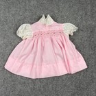 Baby Togs Dress Baby Girls Vintage Pink Smocked Floral Lace Puff Sleeve 12m 90s